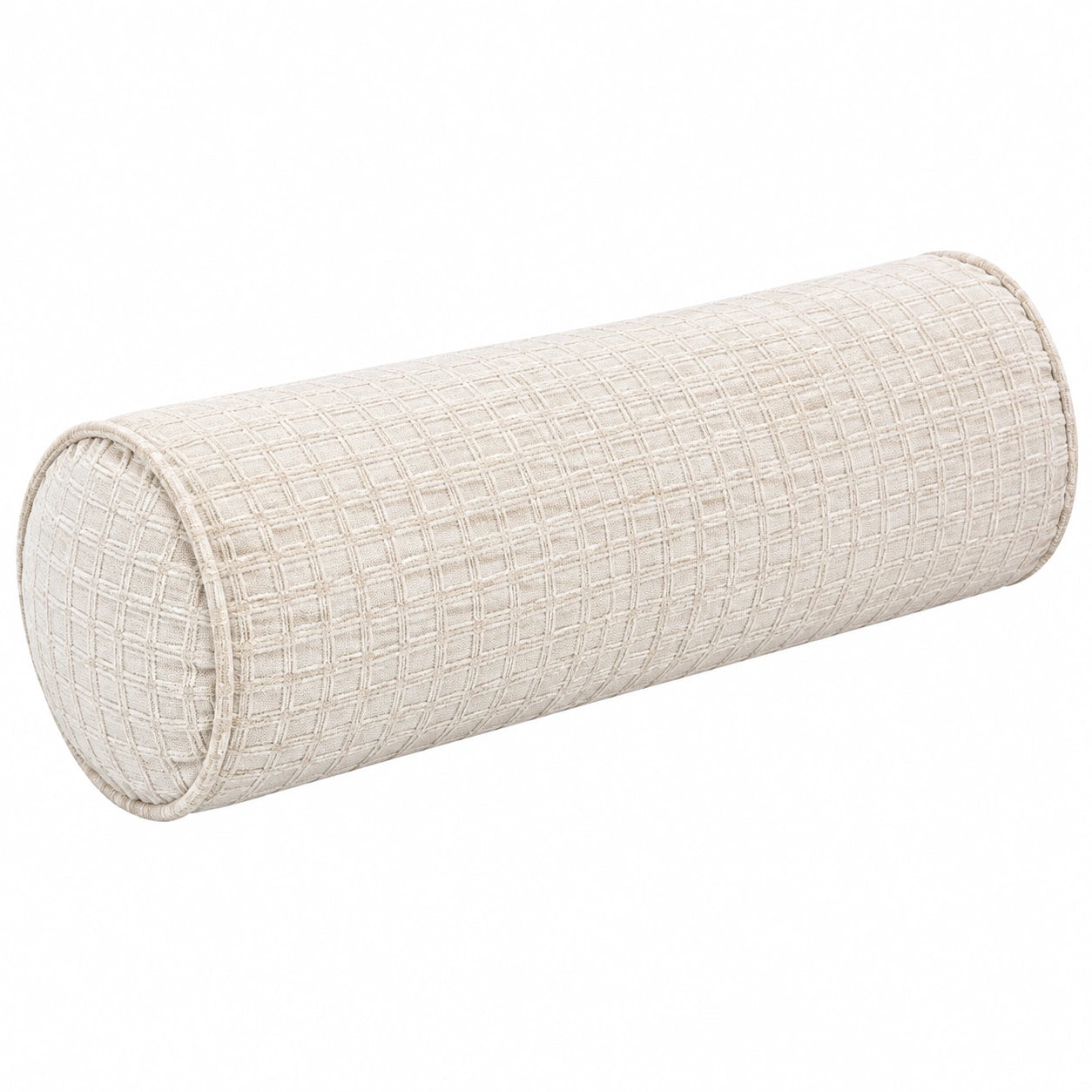 Zylinderkissen 15 x 45 cm creme Textil mit Karostruktur als Nackenrolle