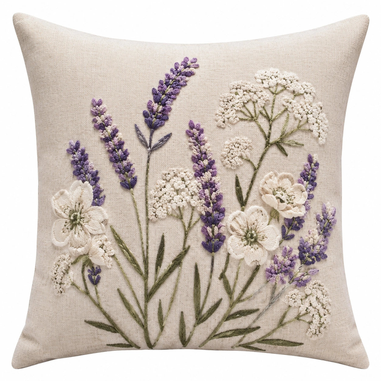 Dekokissen 45 x 45 cm Textil Beige mit Blumenstickerei für Sofa