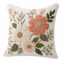 Dekokissen 45 x 45 cm Creme Rosa Grün mit floraler Stickerei