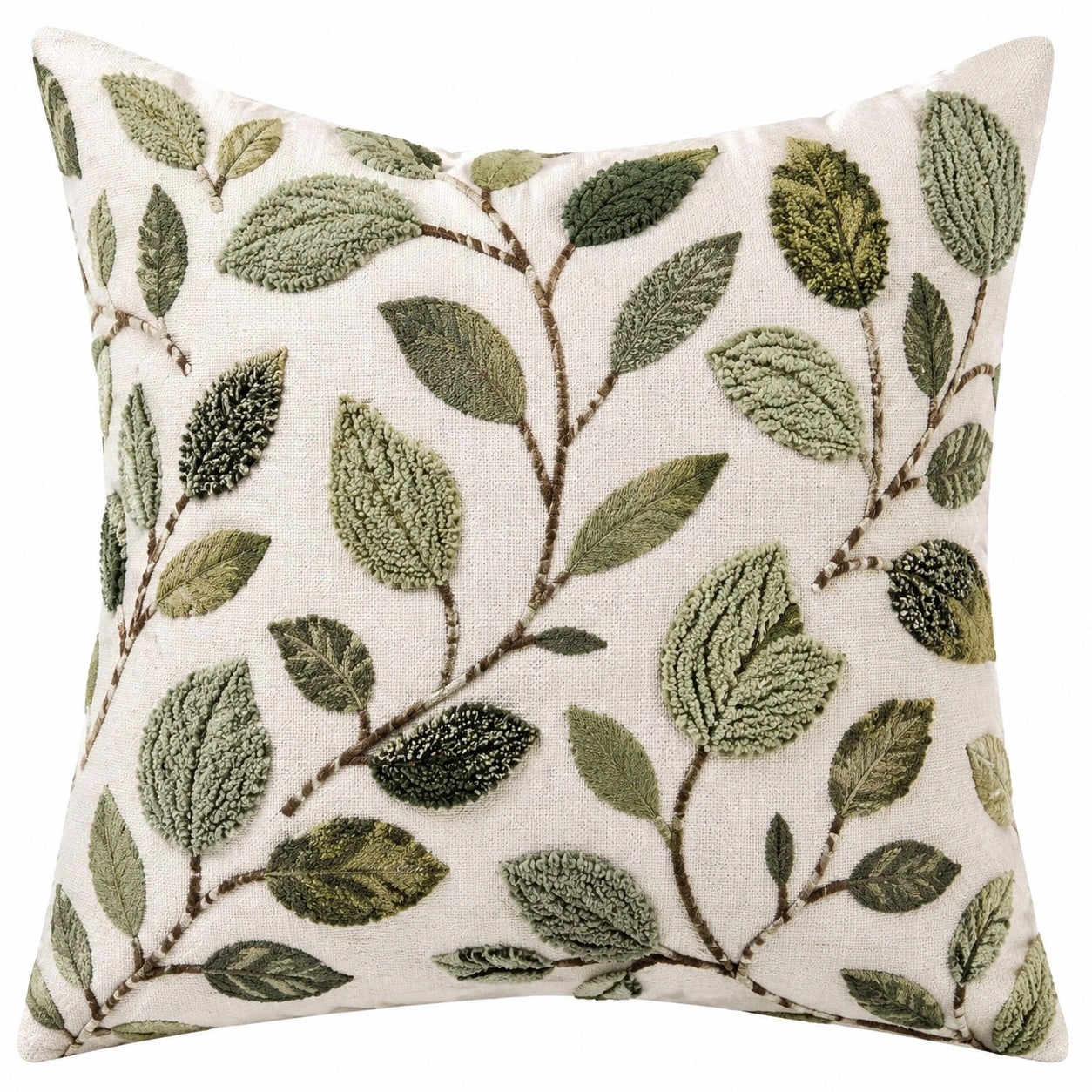 Dekokissen 45 x 45 cm Creme Grün mit Blattmuster aus Textil