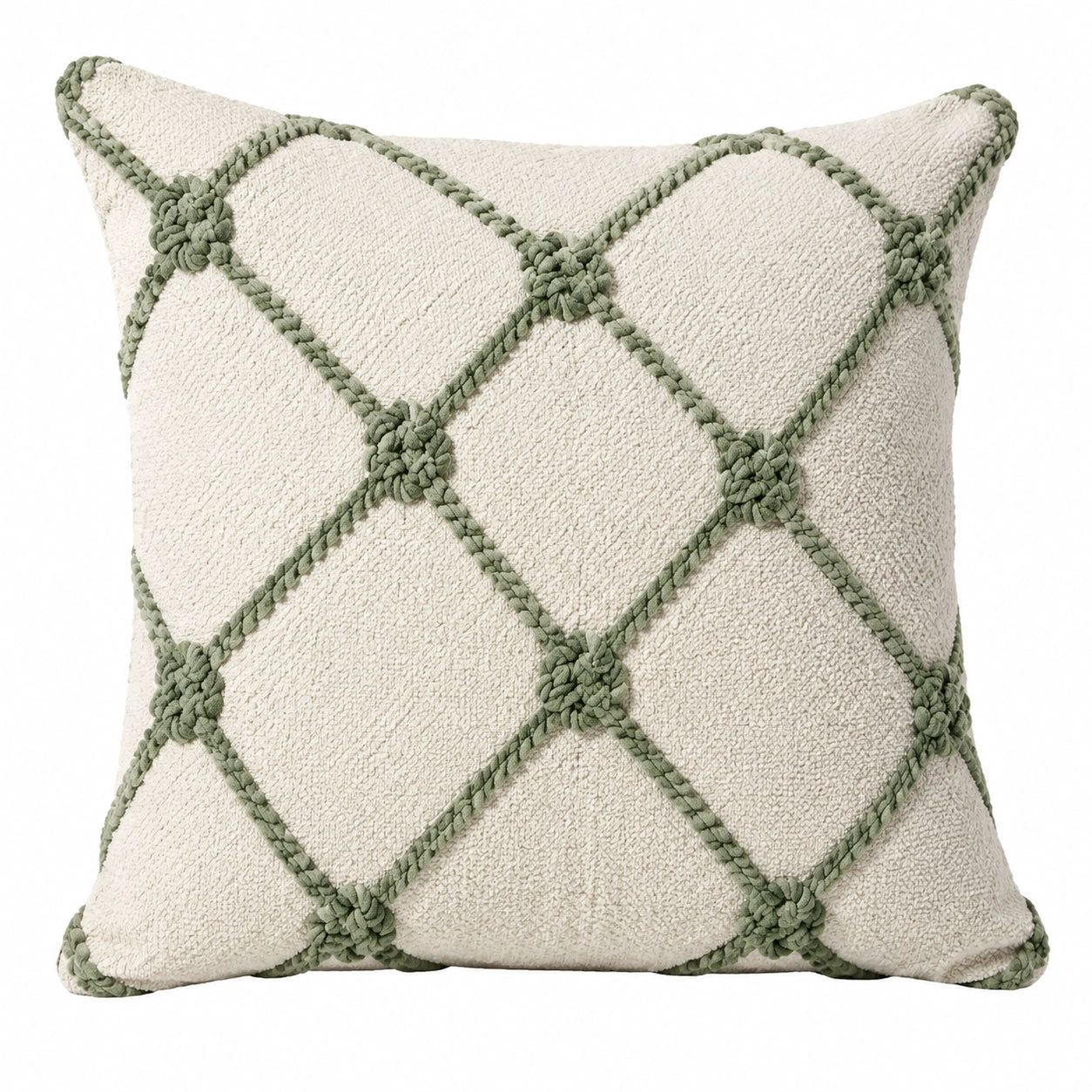 Zierkissen 45 x 45 cm Textil Creme Salbeigrün mit Rautenstruktur