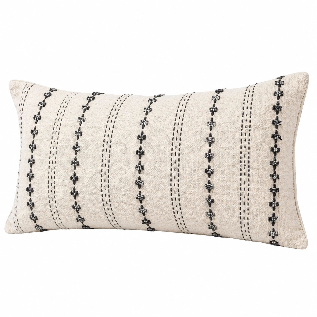 Dekokissen 50 x 30 cm Textil Creme Schwarz für Sofa mit Streifenmuster