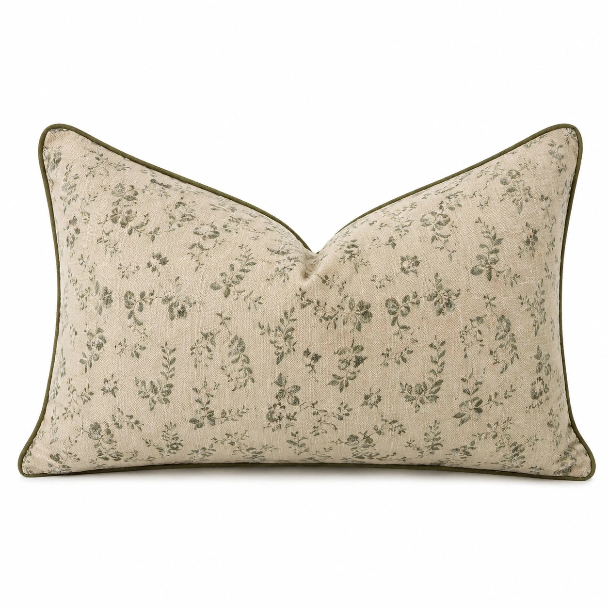 Dekokissen 50 x 30 cm Beige Grün mit Blumenmuster Webstoff
