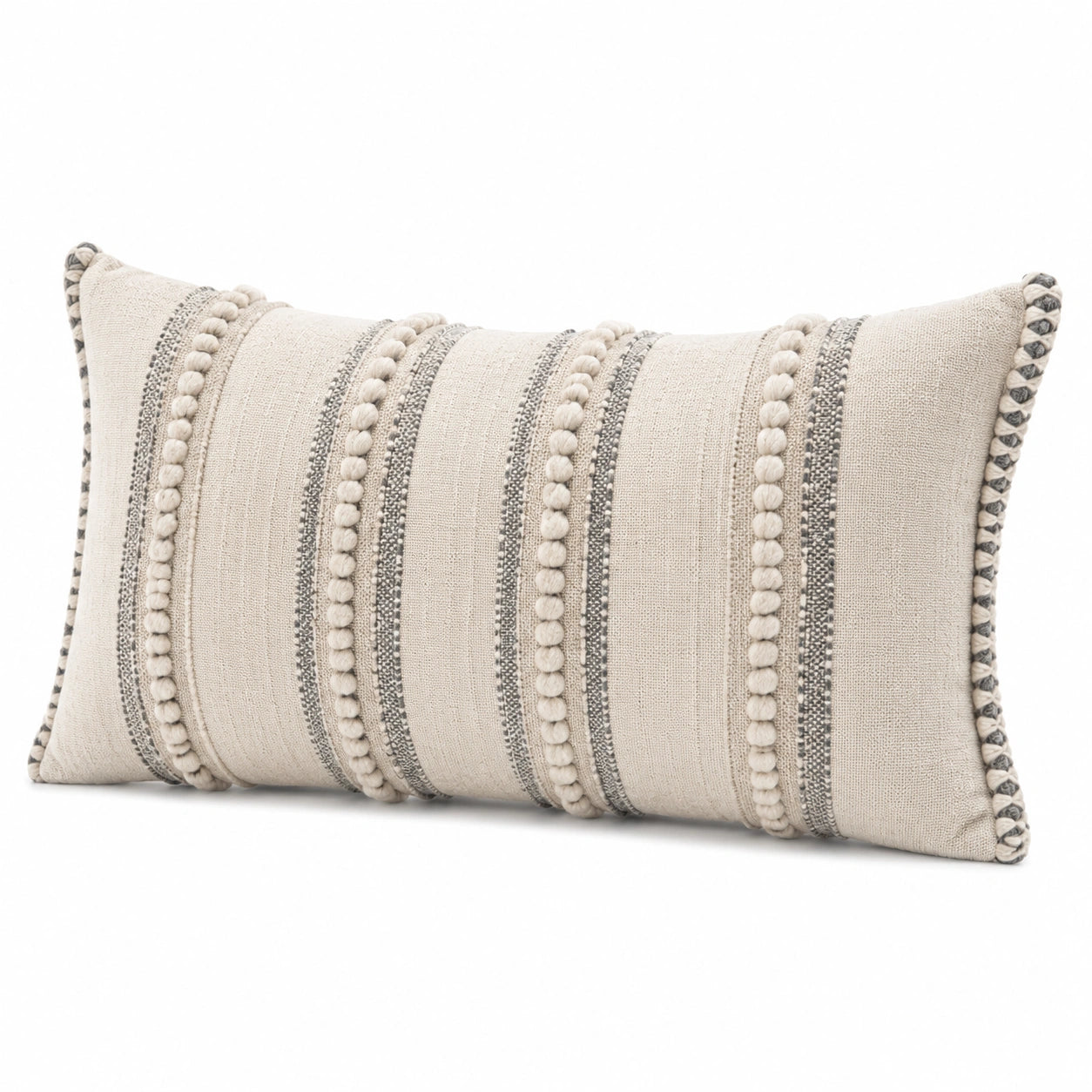 Dekokissen 60 x 40 cm Textil Beige Grau für Wohnbereich mit Strukturstreifen