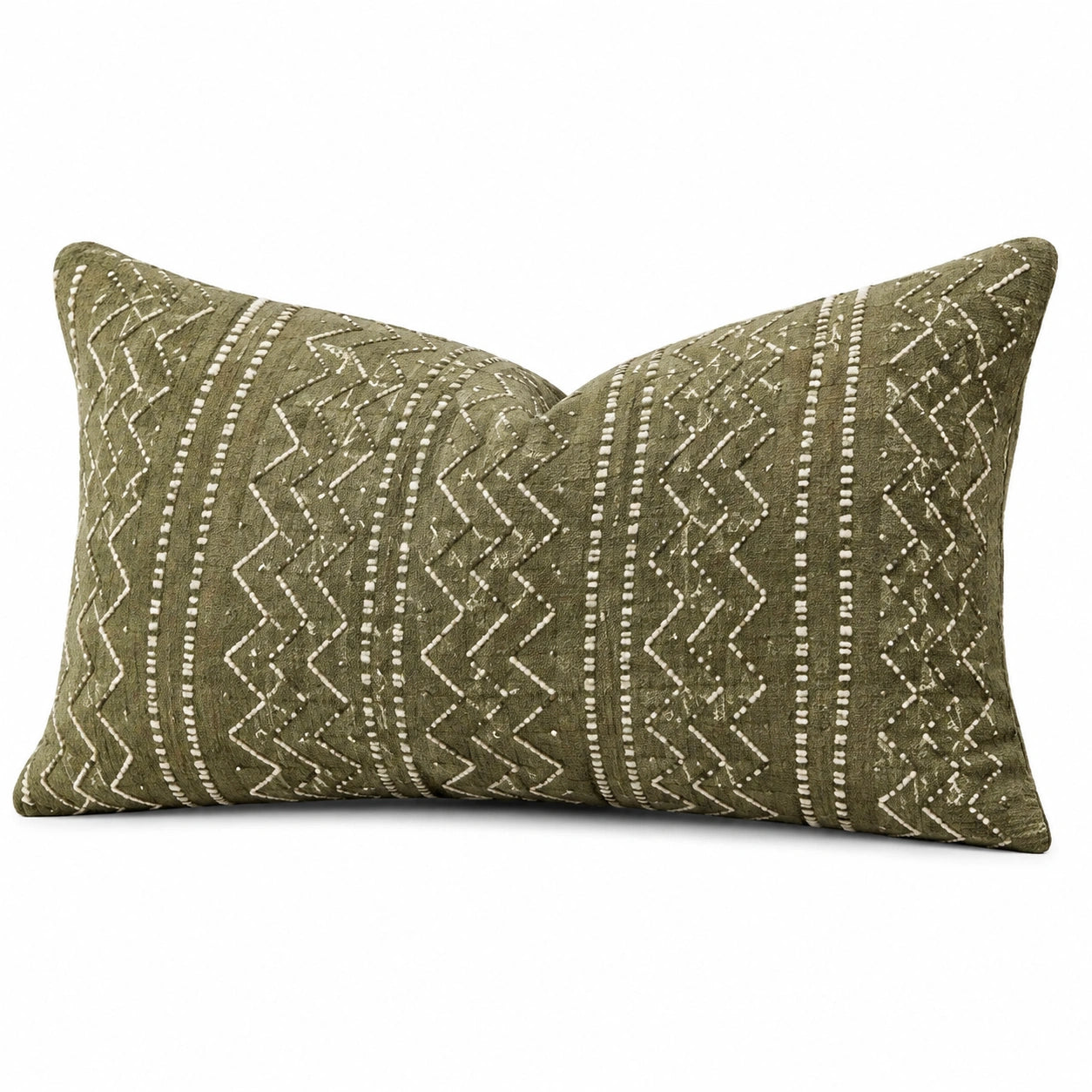 Dekokissen 60 x 40 cm olivgrün Textil mit Stickmuster rechteckig