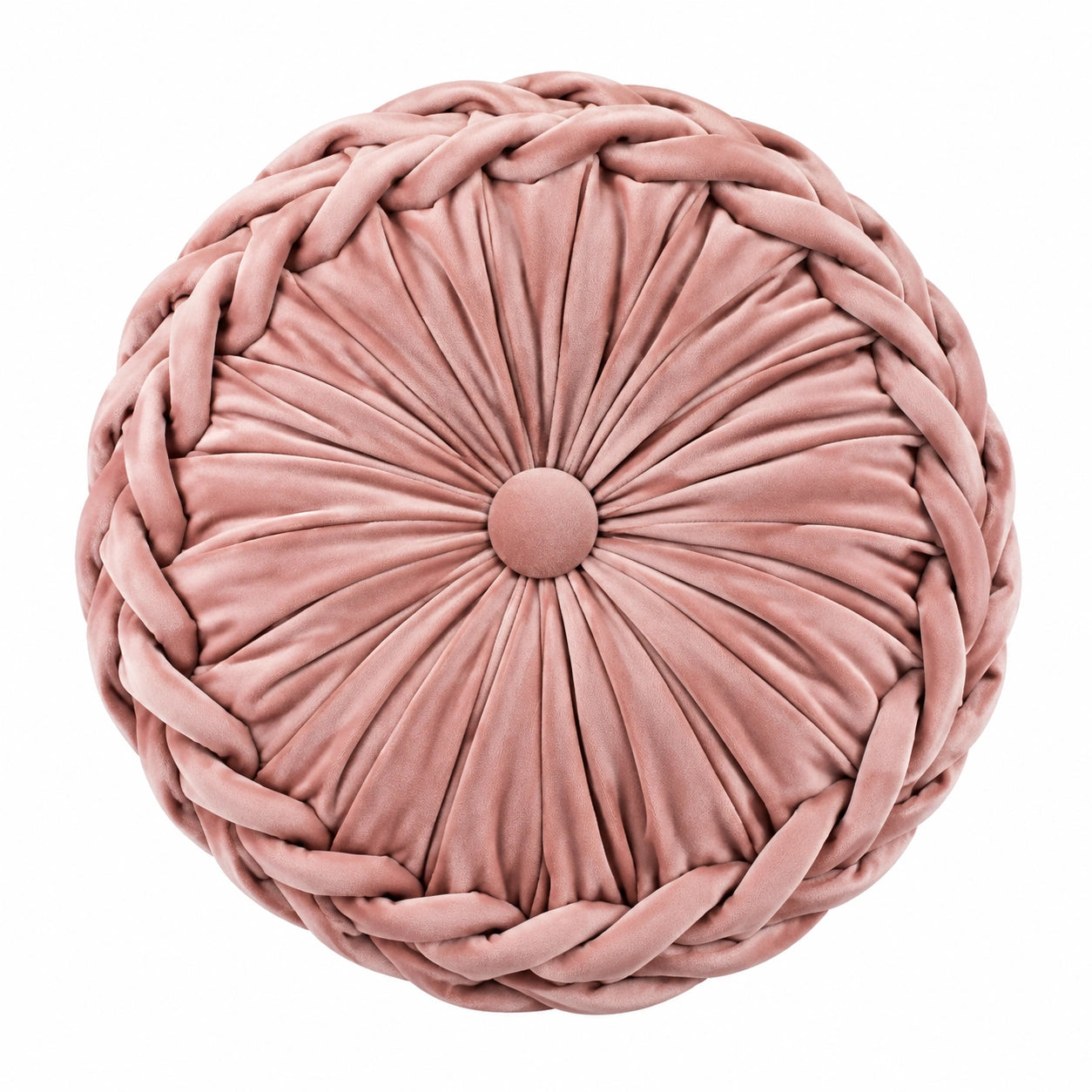 Rundes Zierkissen 40 cm Rosa Samt mit geflochtener Kante