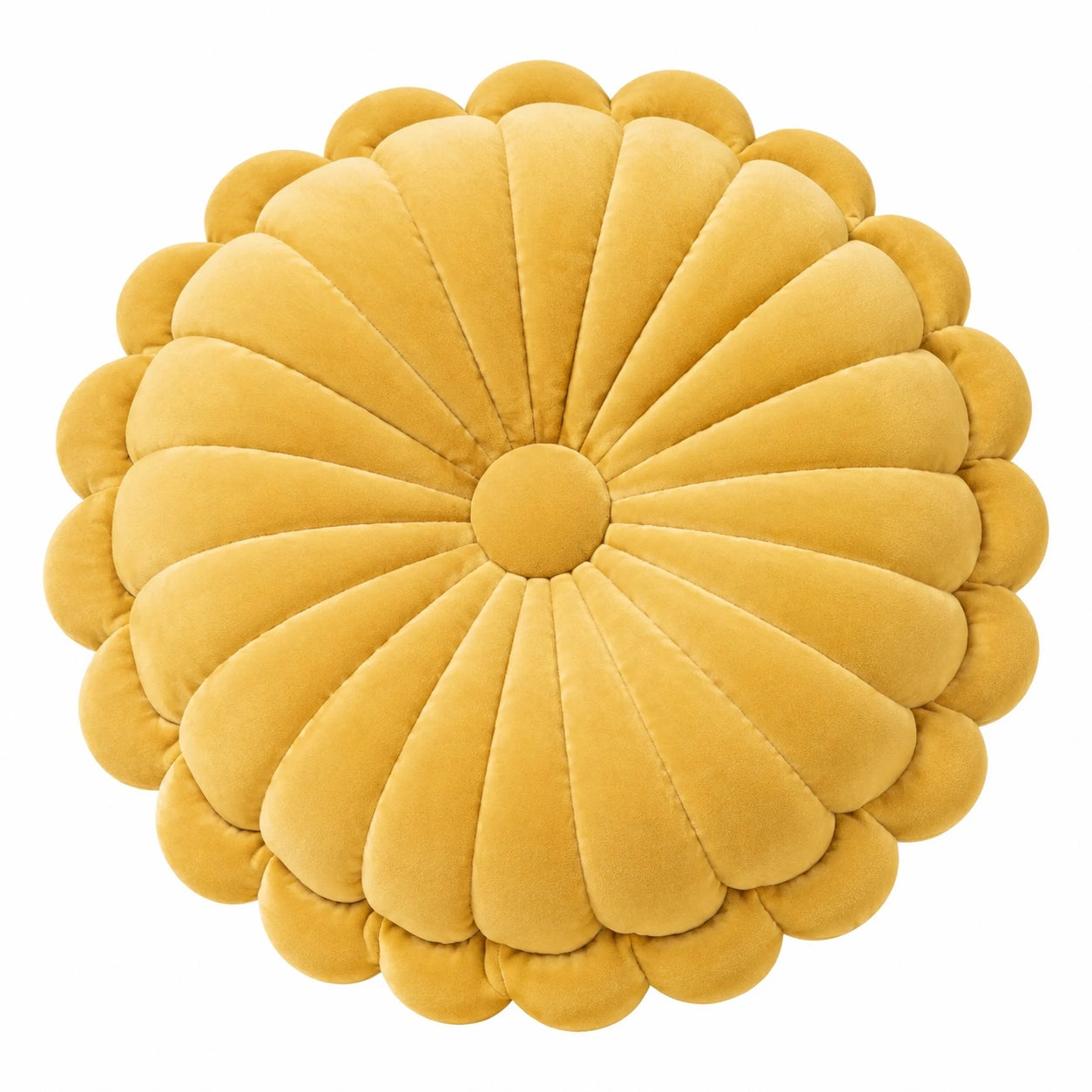 Rundes Dekokissen 45 cm Samt Gelb mit Blumenmuster