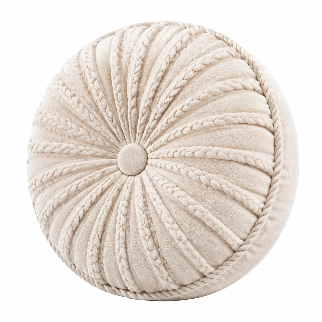 Rundes Zierkissen 45 cm Textil Creme geflochtenes Boho-Wohnaccessoire